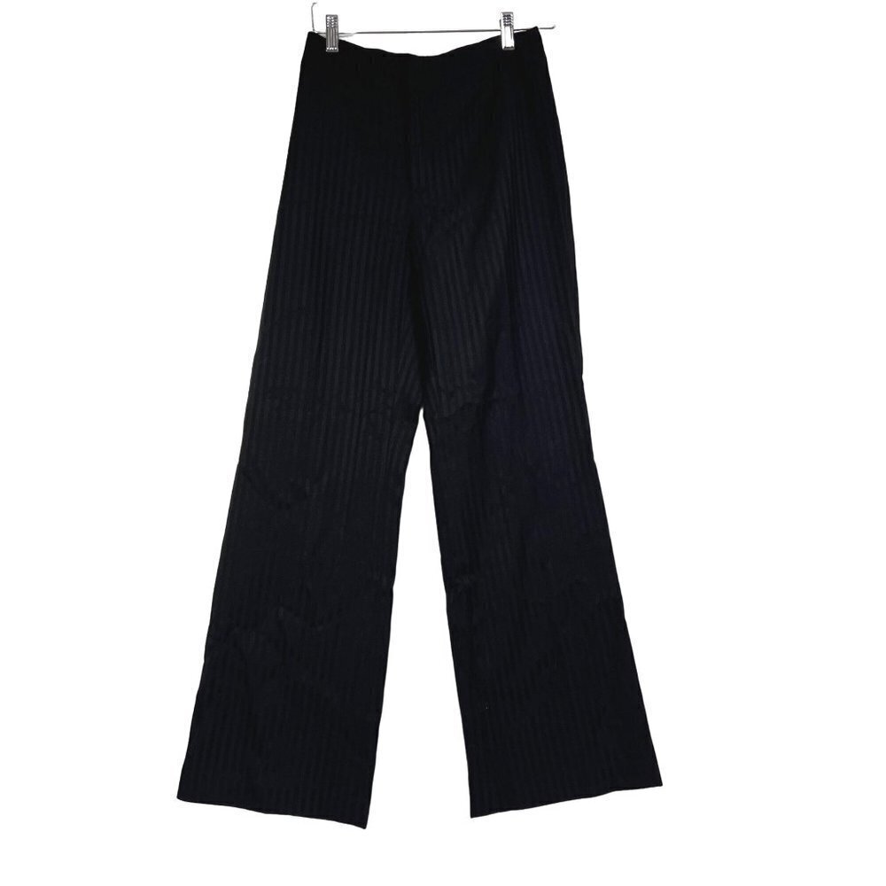 Banana Republic Women's Black Pinstripe Camden Wool Trouser Pants Wide Leg 2